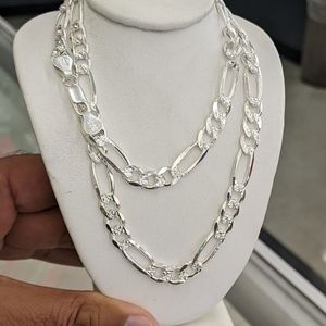 925 Sterling Silver Figaro Diamond Cut Chain